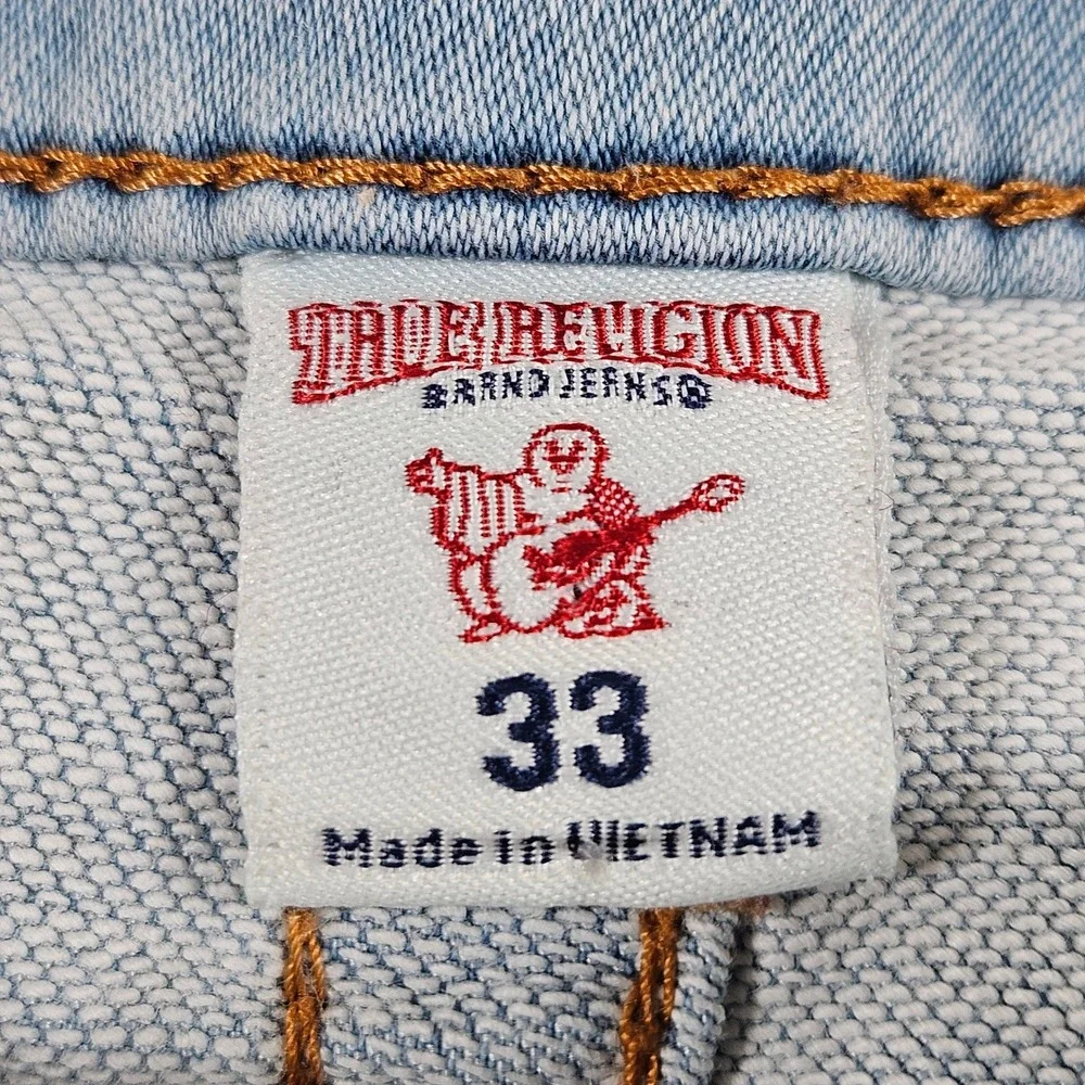 True Religion Denim Shorts Mens 33 Light Blue Section Skinny Raw Hem Horseshoe